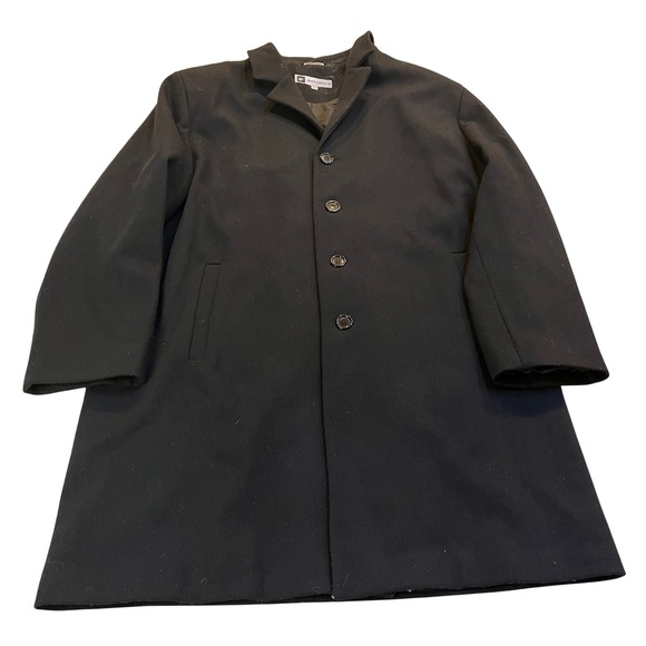 Bachrach Black Cashmere Wool Blend Button Front Coat Topcoat Trench Mens Size XL